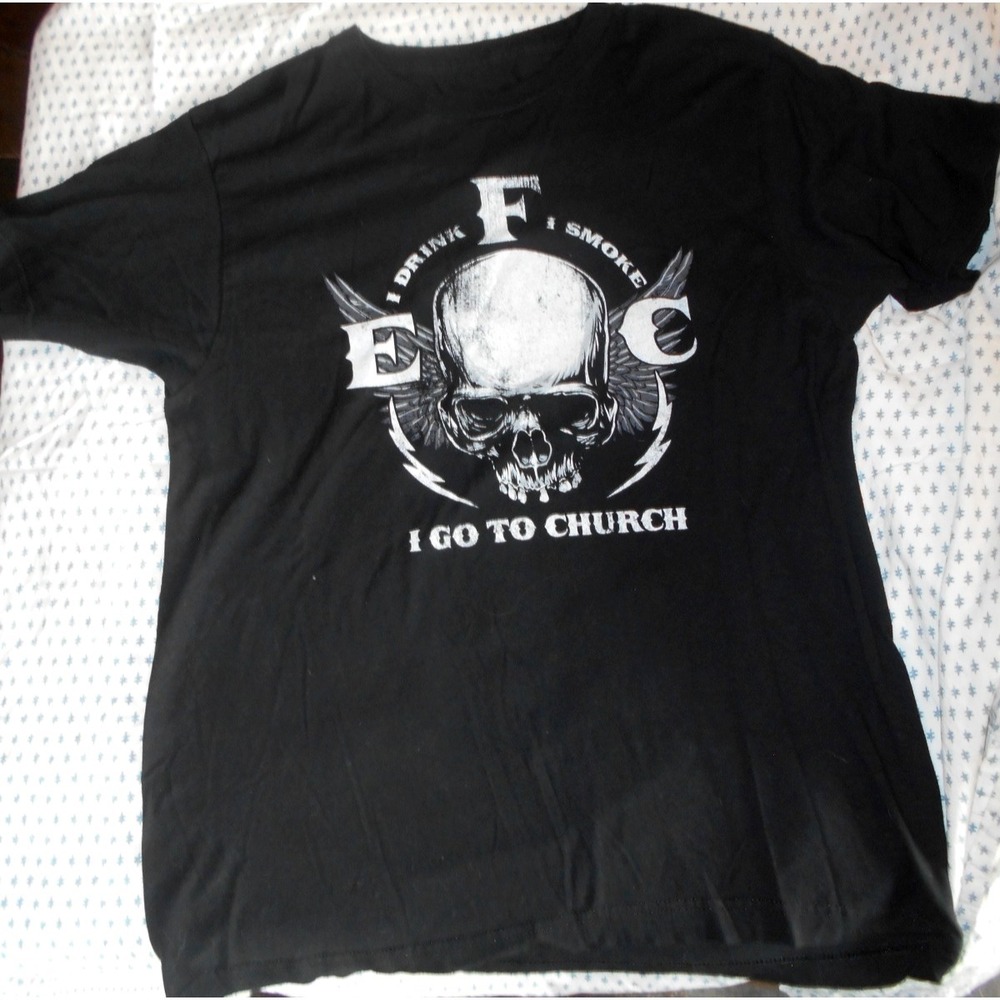 Eric Church Tour Shirt Size M Black Eric FN Church Skull Drink Smoke go to Churc